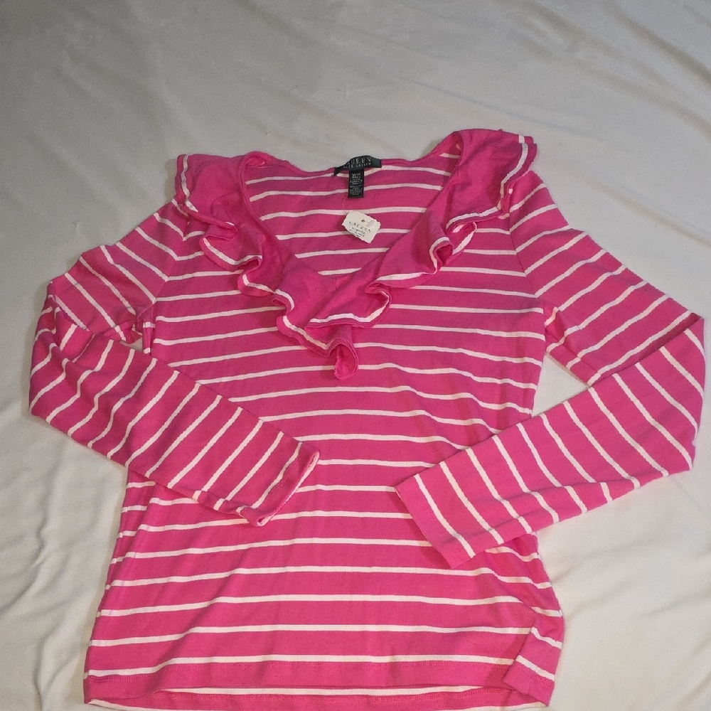 NWT Ralph Lauren Pink and White Striped Long Sleeve Shirt
